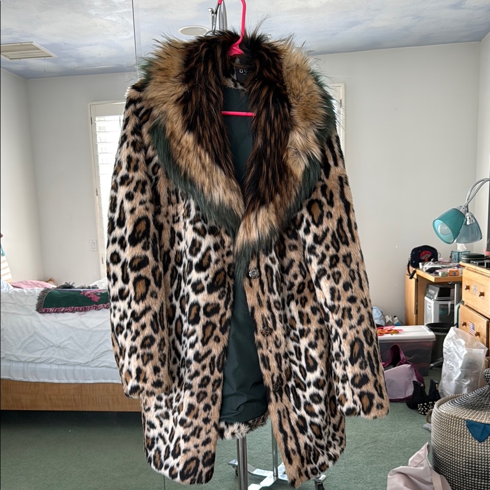 Guess Brown and Black Teddy Jacket with Luxurious Faux Fur